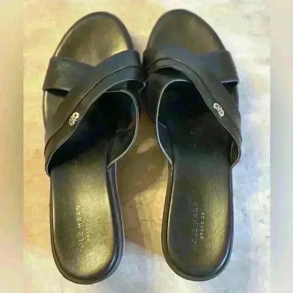 Cole Haan Women’s Briella Grand Black Cork Wedge Slide Sandals Size 9 - Picture 1 of 12
